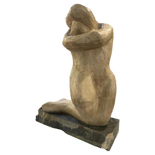 "Embrace" Clay Sculpture on Marble Base by Joan Carl Strauss