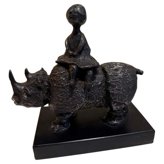 The Journey Girl On Rhino, Cast Bronze Sculpture by Graciela Rodo Boulanger