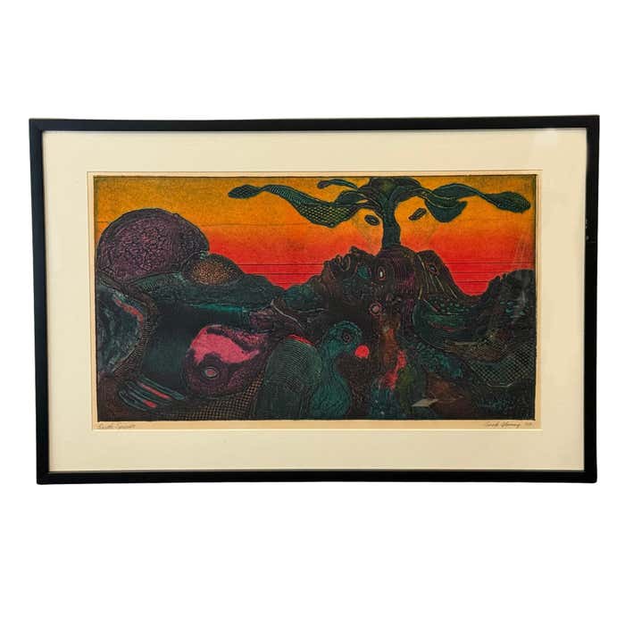 "Earth Spirits", Modern Green and Orange Acrylic Abstract by Mayo Beckford Young