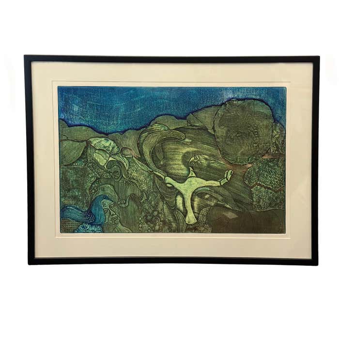 Surrealist Green Acrylic Abstract by Beckford Young