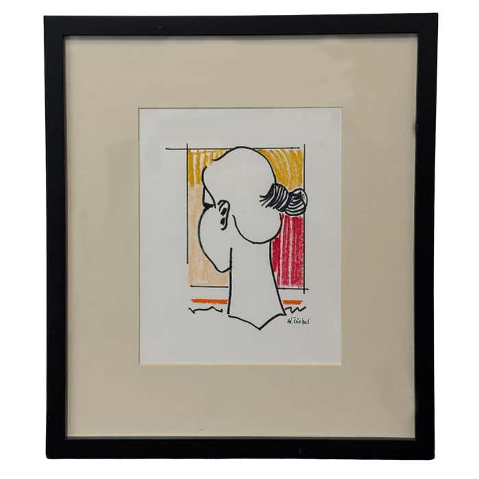 Pastel And Ink Portrait of A Woman Looking Away .by BW. Tishel