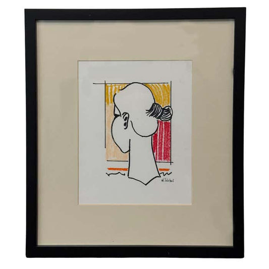 Pastel And Ink Portrait of A Woman Looking Away .by BW. Tishel