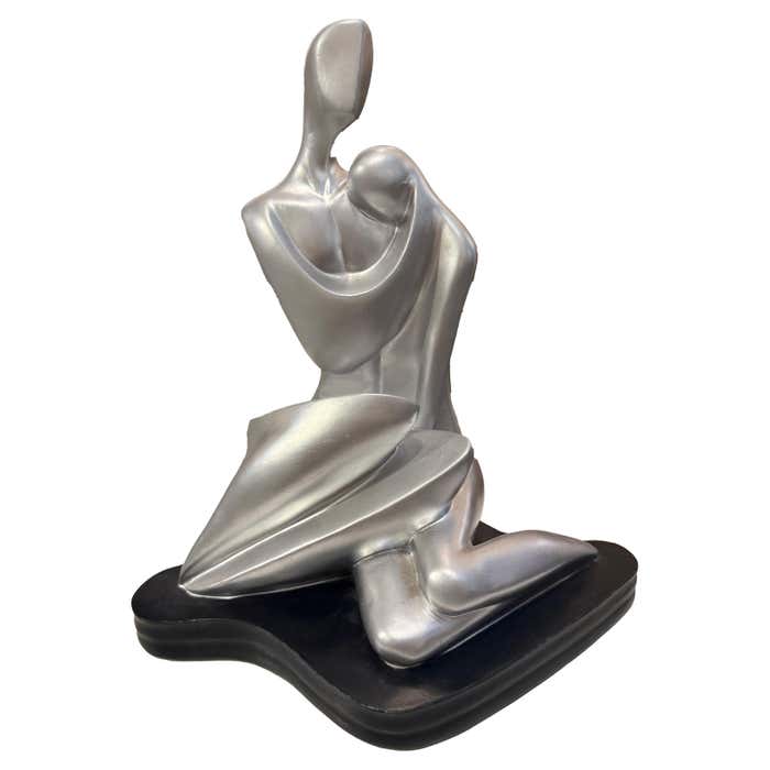 Two Lovers, Silver Plaster Sculpture on Black Plaster Base