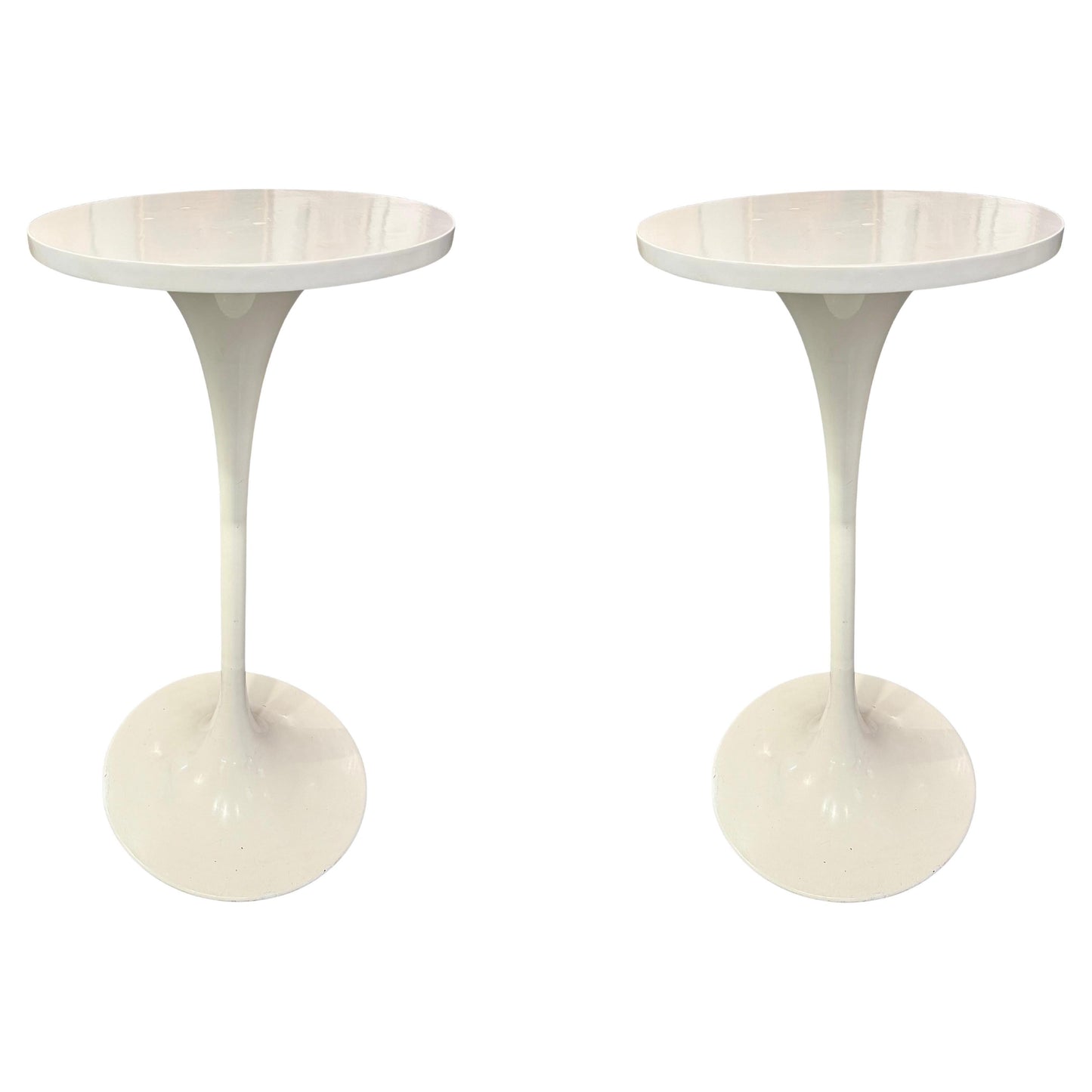 Pair of Tall Tulip-Style Modernist Lacquered Pedestal Tables