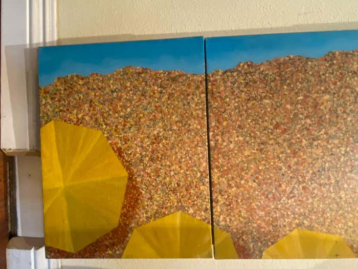 "Christo Reaction" Beachscape Acrylic on 5 Panels by John “Nelson” Richardson