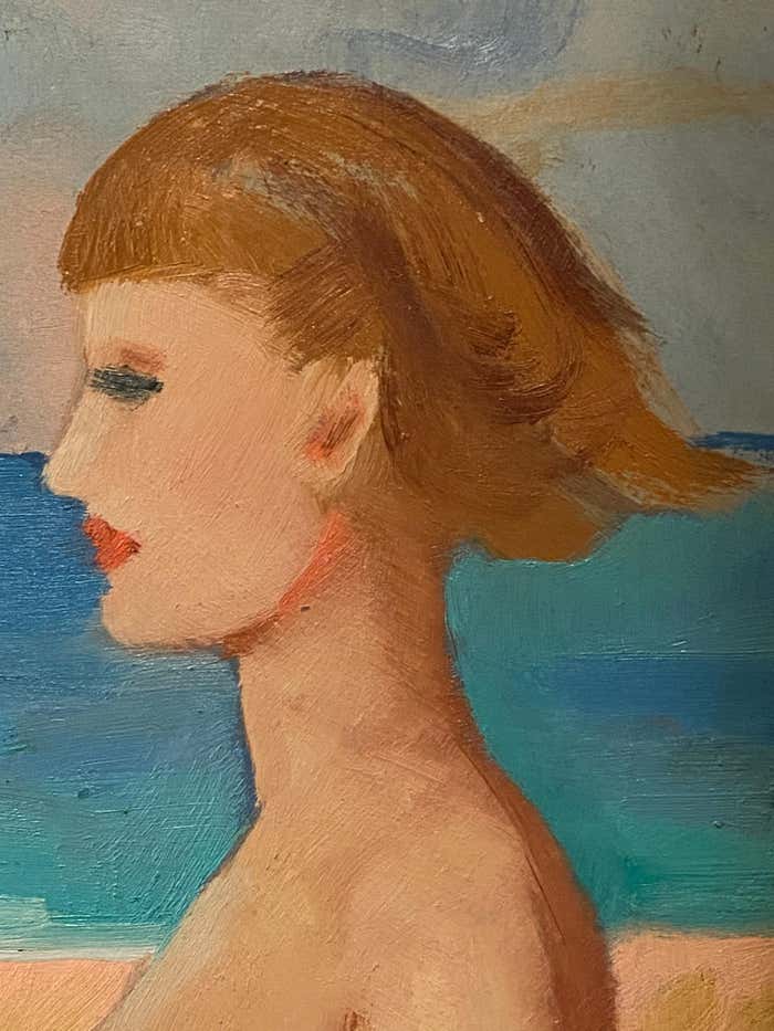 Buckley McGurrin "Nude at the Beach" Oil on Board by Buckley MacGurrin