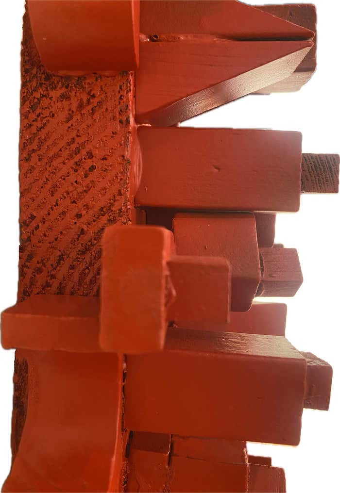 Contemporary Urban Rectangular Red Wall Sculpture by Charles Fultz