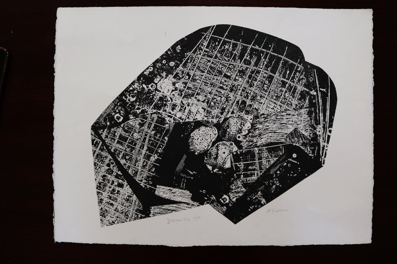 "JUPITER SIX" Graphic Black and White Lithograph by Louise Siekman