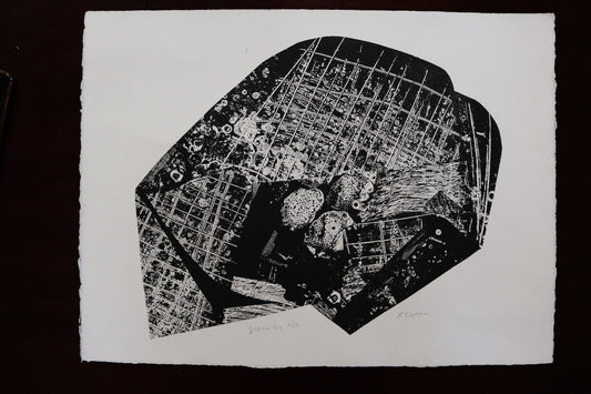 "JUPITER SIX" Graphic Black and White Lithograph by Louise Siekman
