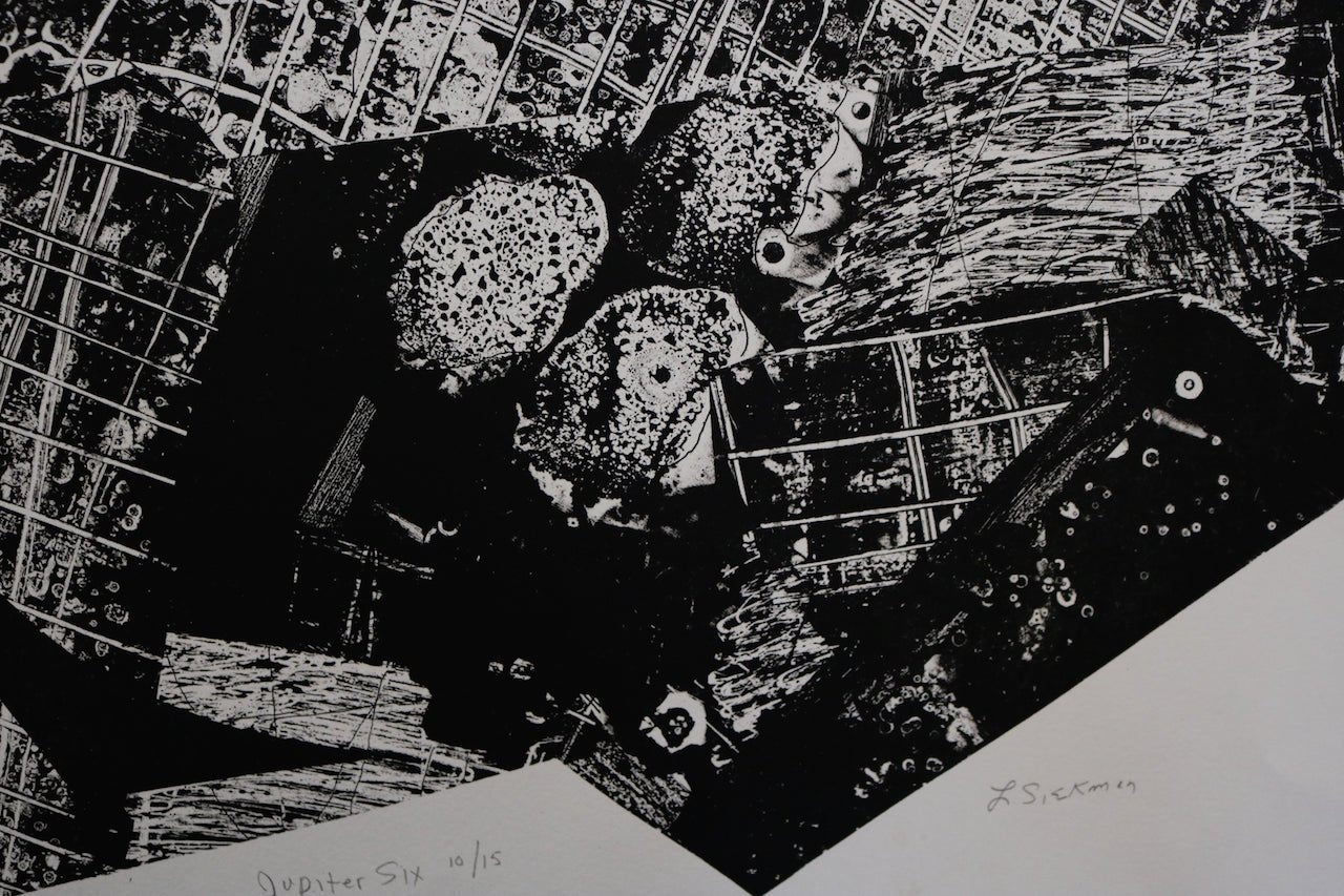 "JUPITER SIX" Graphic Black and White Lithograph by Louise Siekman