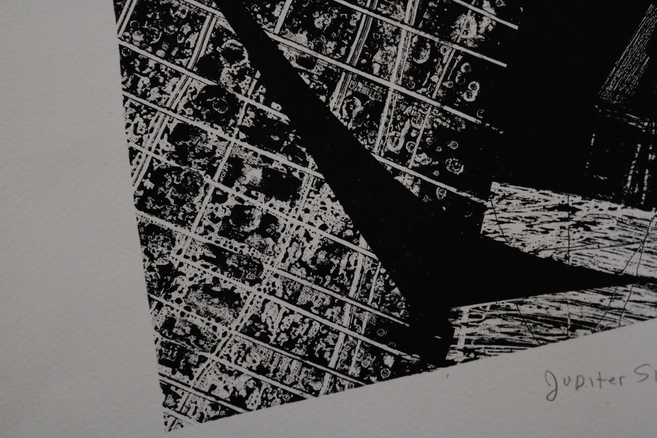 "JUPITER SIX" Graphic Black and White Lithograph by Louise Siekman