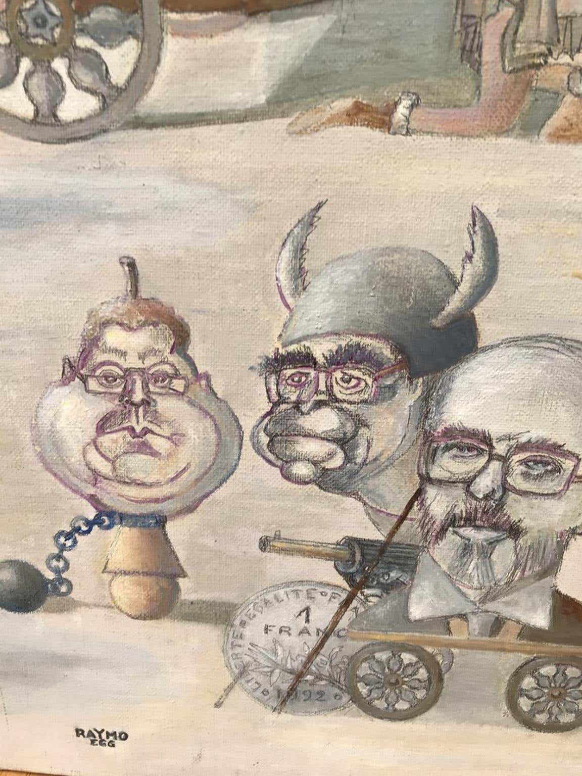 Satirical Oil Painting of the French Government, Political Cartoon on Canvas