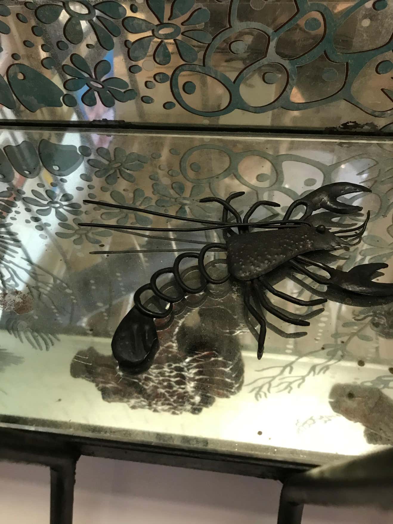 Incredible Aquarium Glass and Iron Console Bar with Ceramic Ocean Flora
