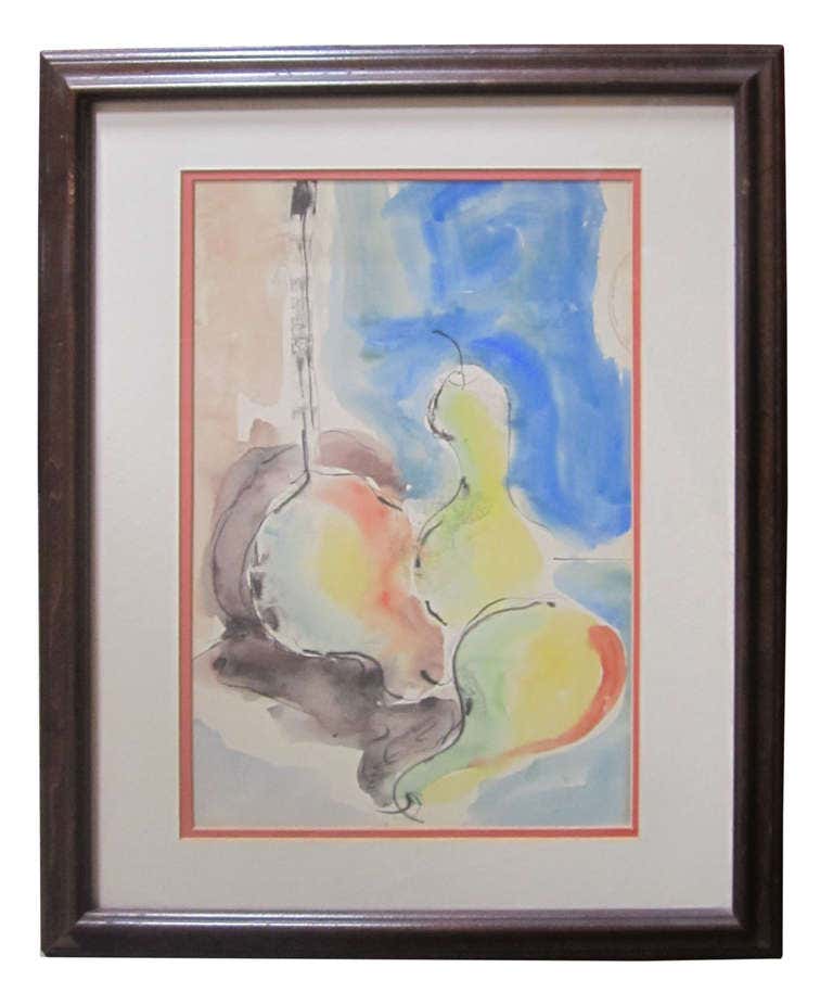 Watercolor Abstract Expressionist Still Lifes, Pair