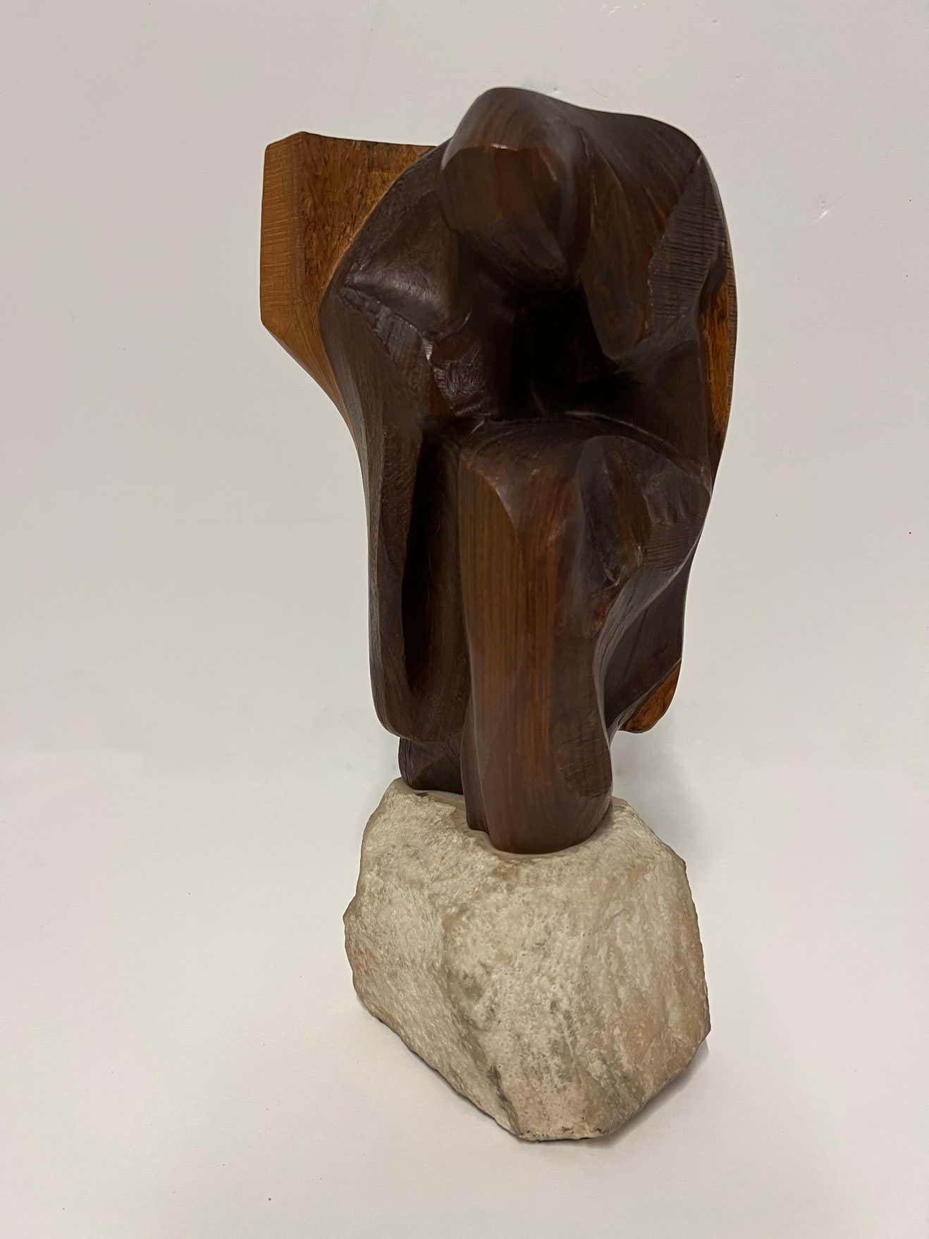 Abstract Expressionist Wood and Marble Sculpture by Joan Strauss Carl