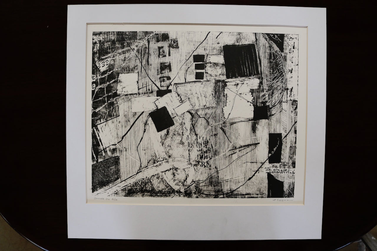 SUMMER ONE Black and White, Abstract Lithograph Signed L. Siekman