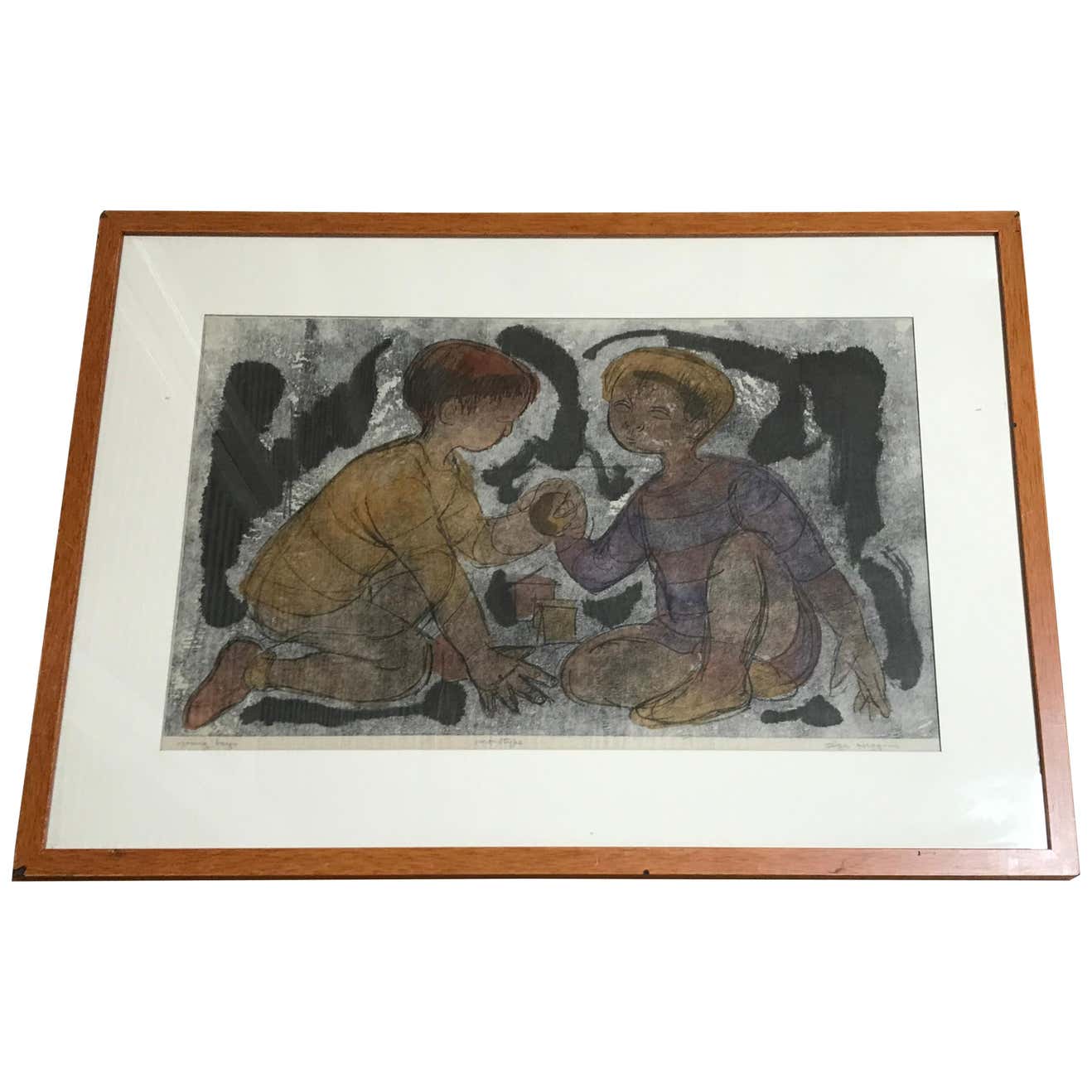 "Young Boys" Monotype by California listed Olga Higgins