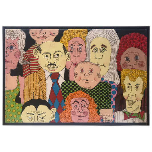 Oil on Canvas Caricature of a Group of Friends Signed Diehl 1973