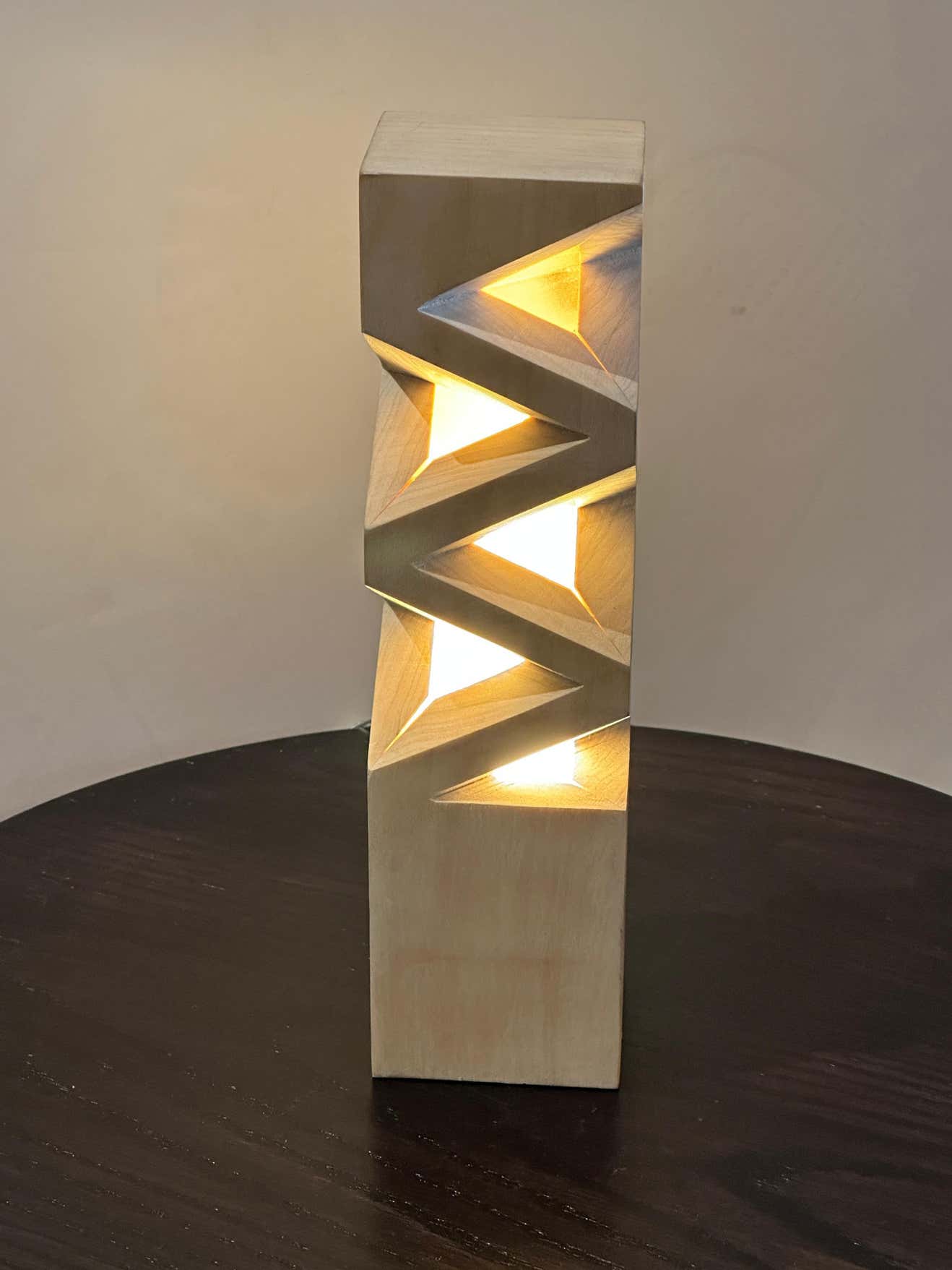 Modern Minimalist Geometric Wood Table Lamp by Henri Laborde