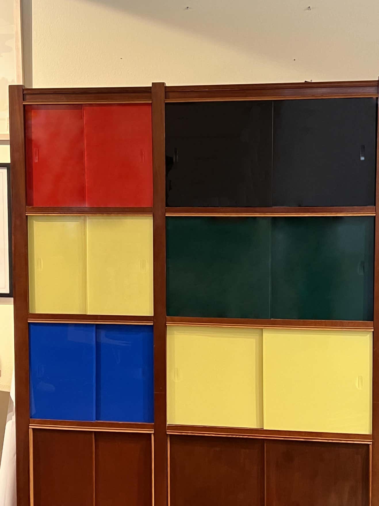 French 50s Mahogany and Colorful Glass Cabinet