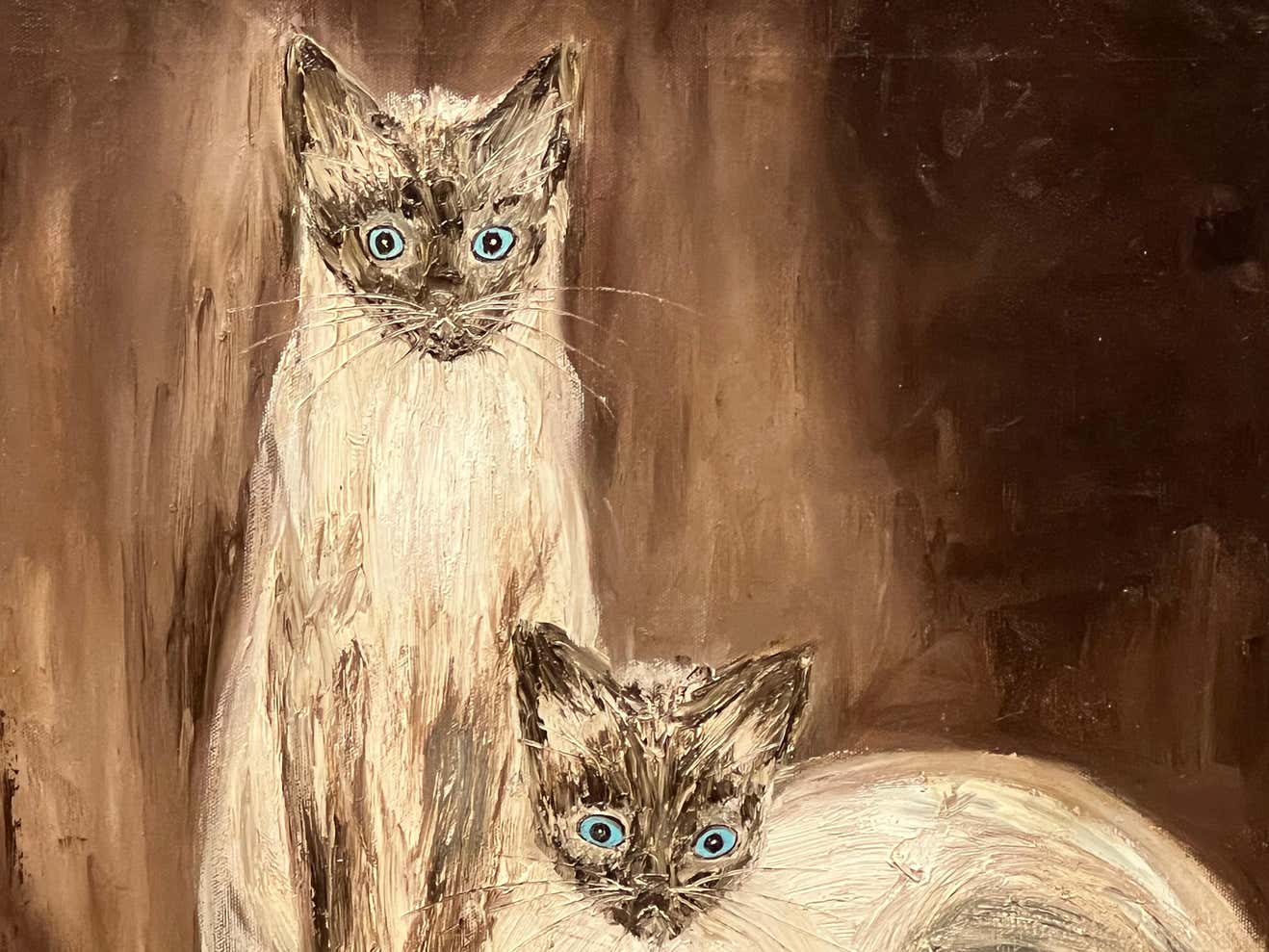 "Siamese Twins" Post-Impressionist Animal Oil Portrait of Two Cats