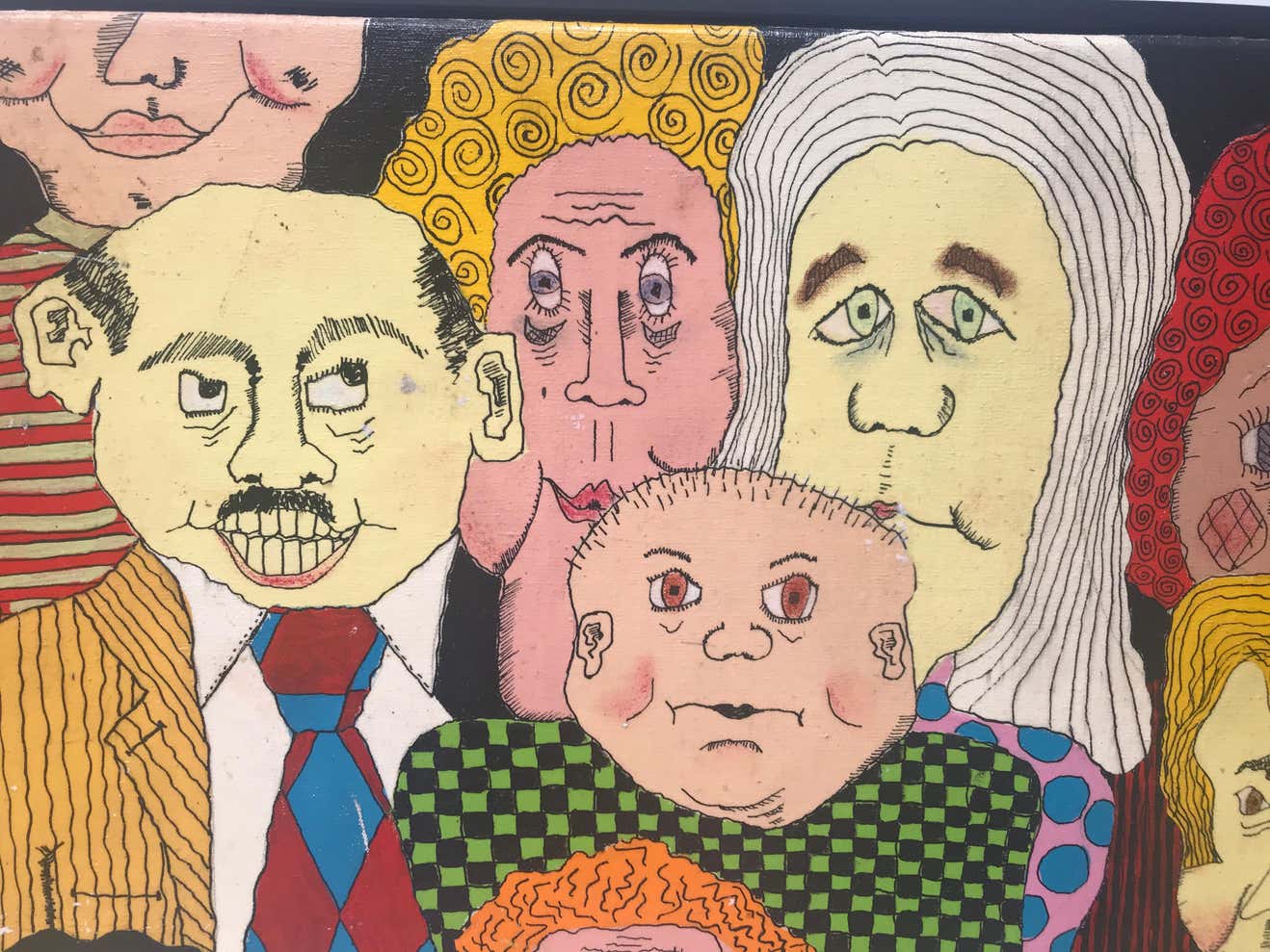 Oil on Canvas Caricature of a Group of Friends Signed Diehl 1973