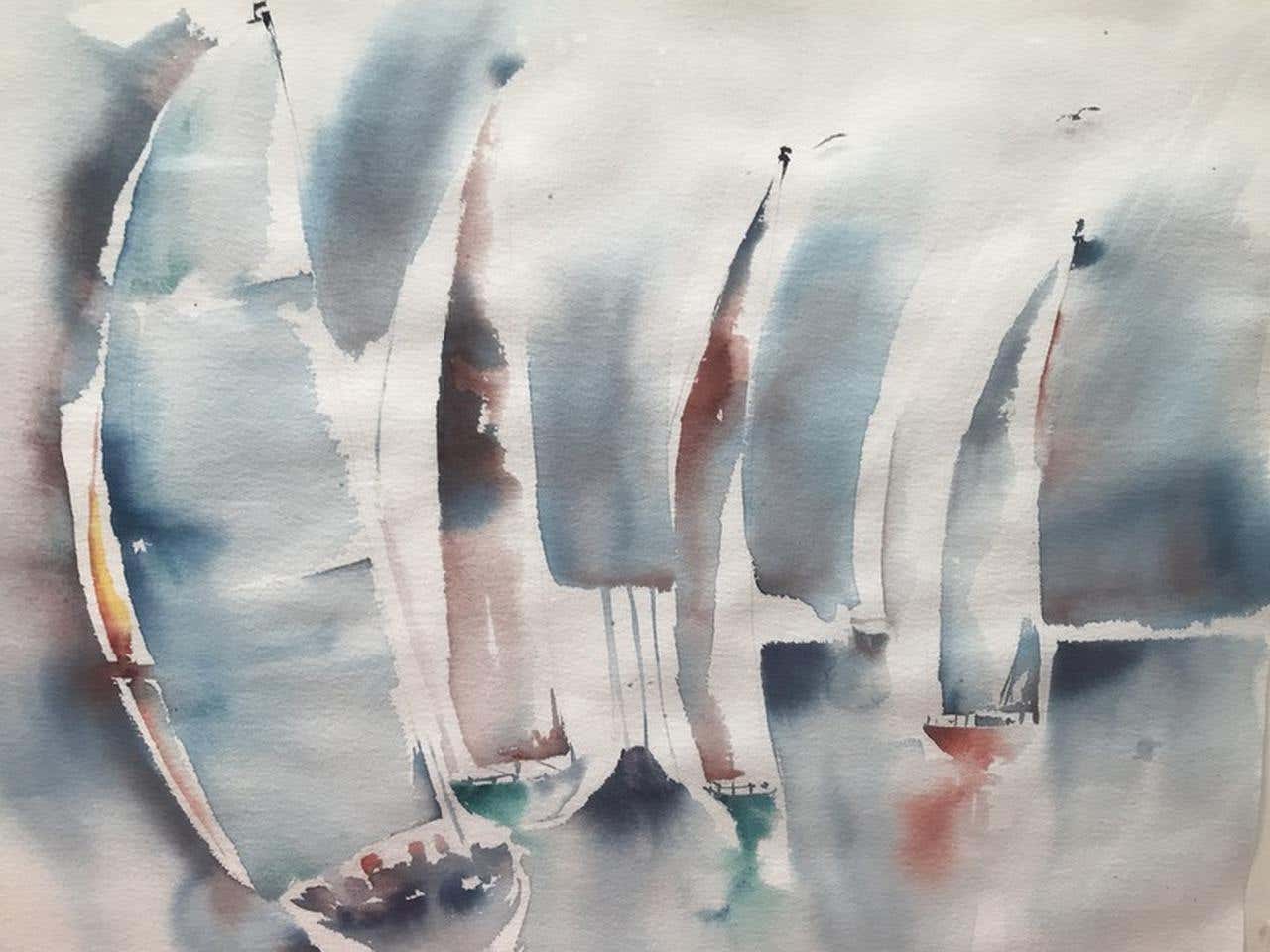 Sail Boats in Watercolor by Shelly Shepherd