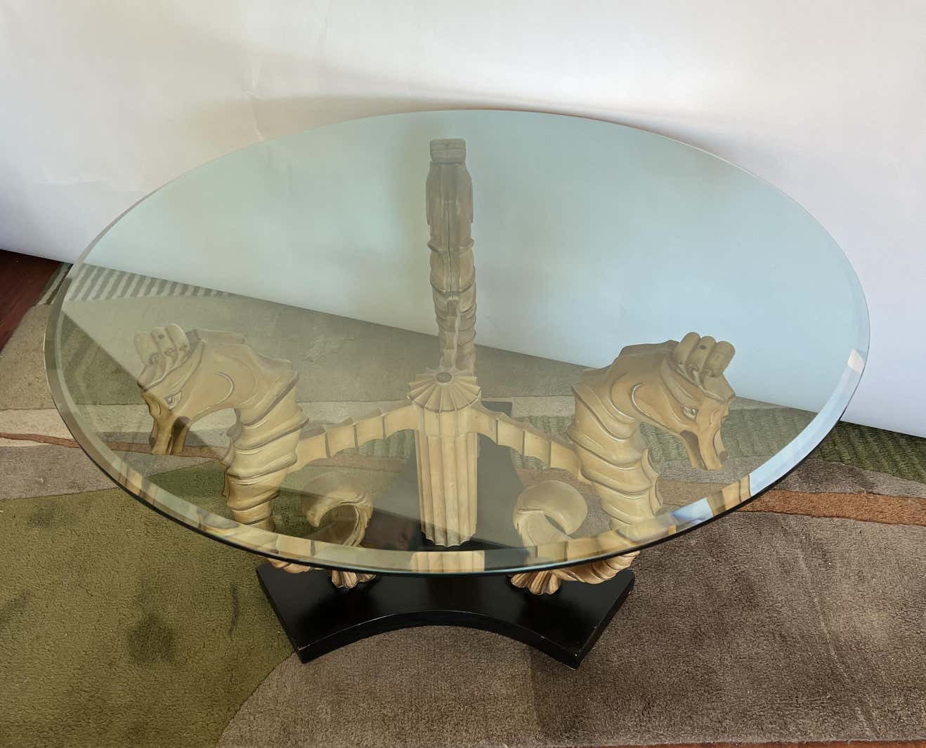 Seahorse Glass and Walnut Coffee Table, 1980s