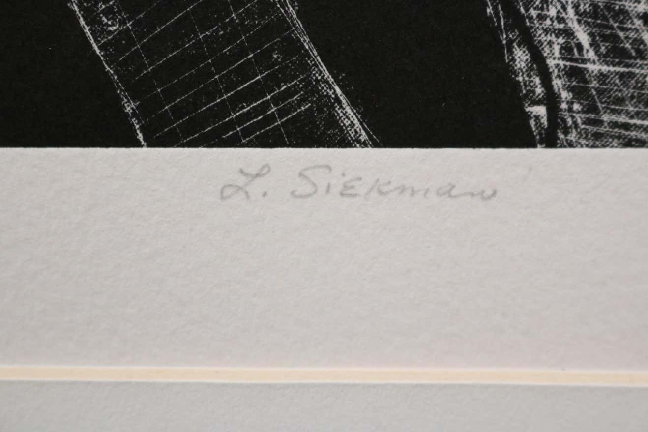 "Summer Series 2/6" Black and White Abstract Lithograph Signed L. Siekman