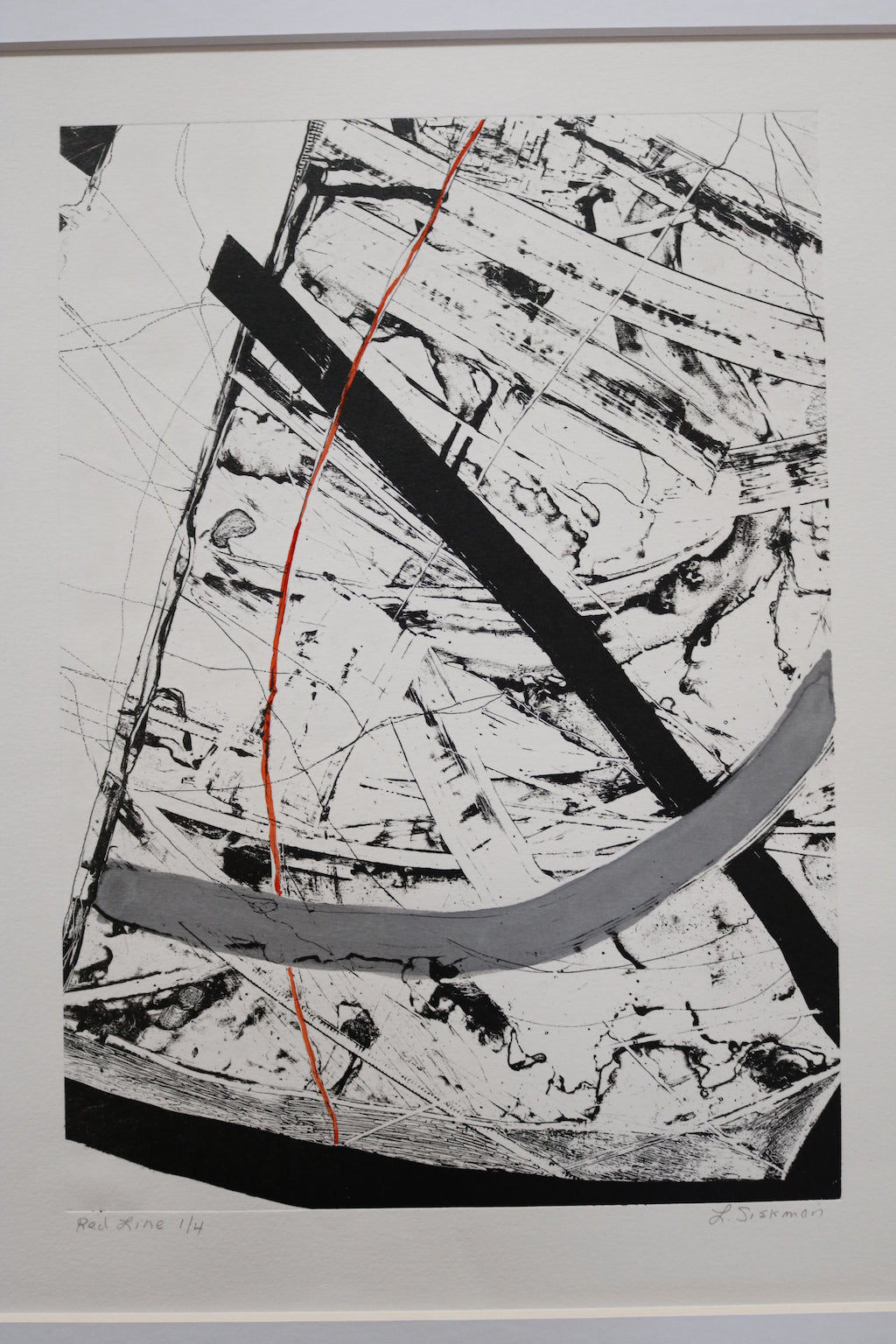 RED LINE Greyscale Litograph Signed Louise Siekman