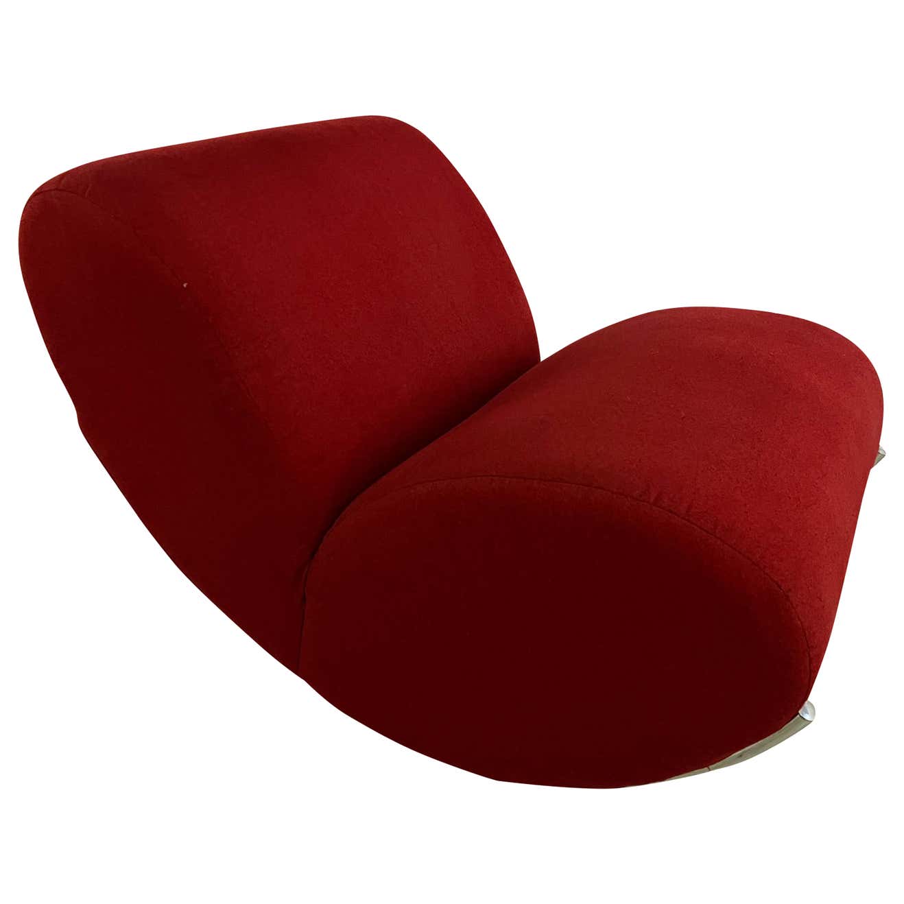 Large Red and Chrome Upholstered Mid-Century Lounge Rocking Chair 