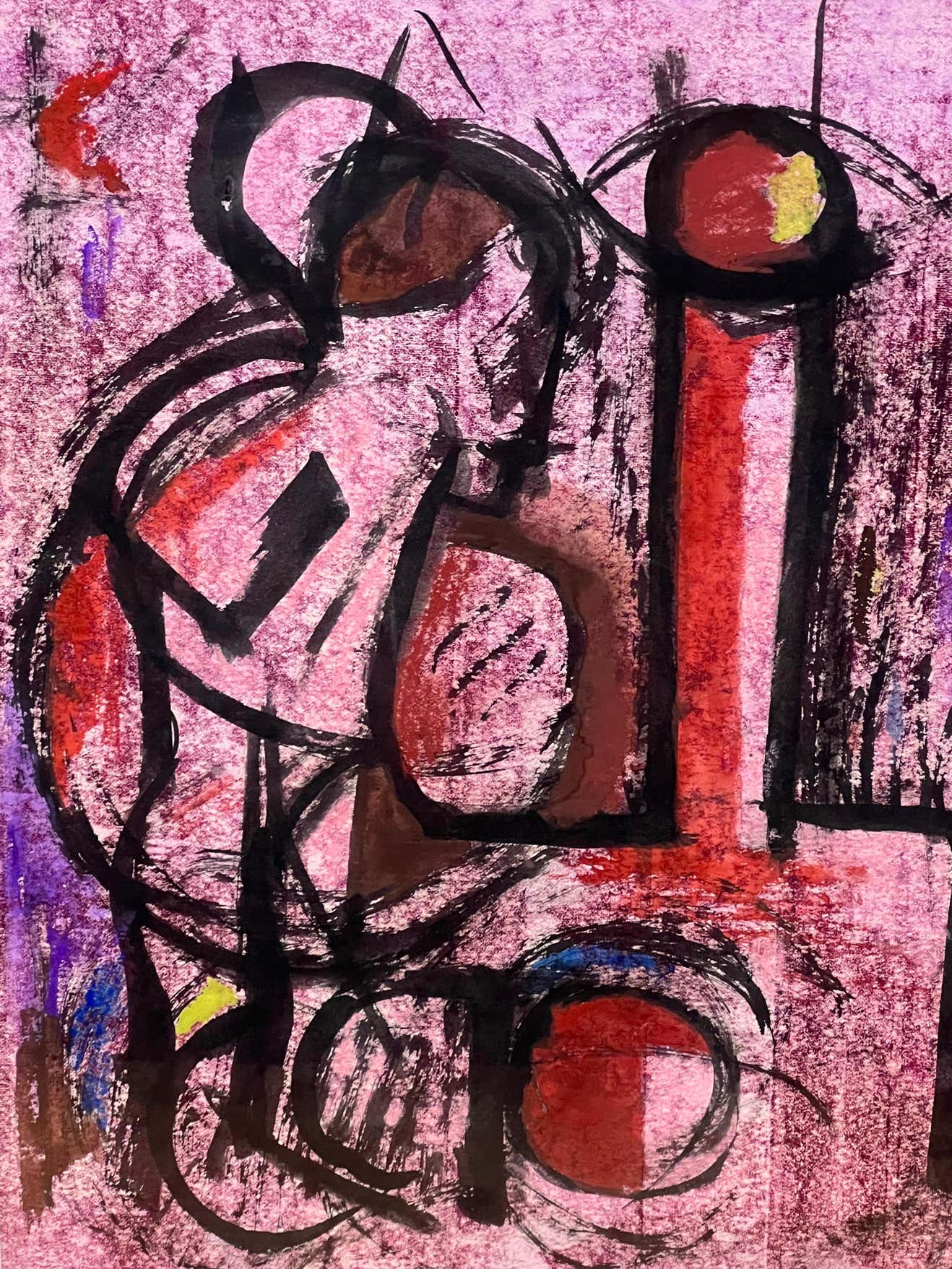 Pink Semi-Abstract Watercolor Still-Life by French Painter France Cami