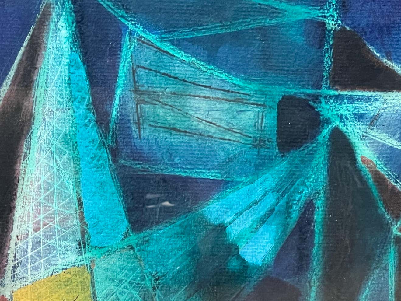 Abstract Pastel and Gouache Painting by Edward Wolfe