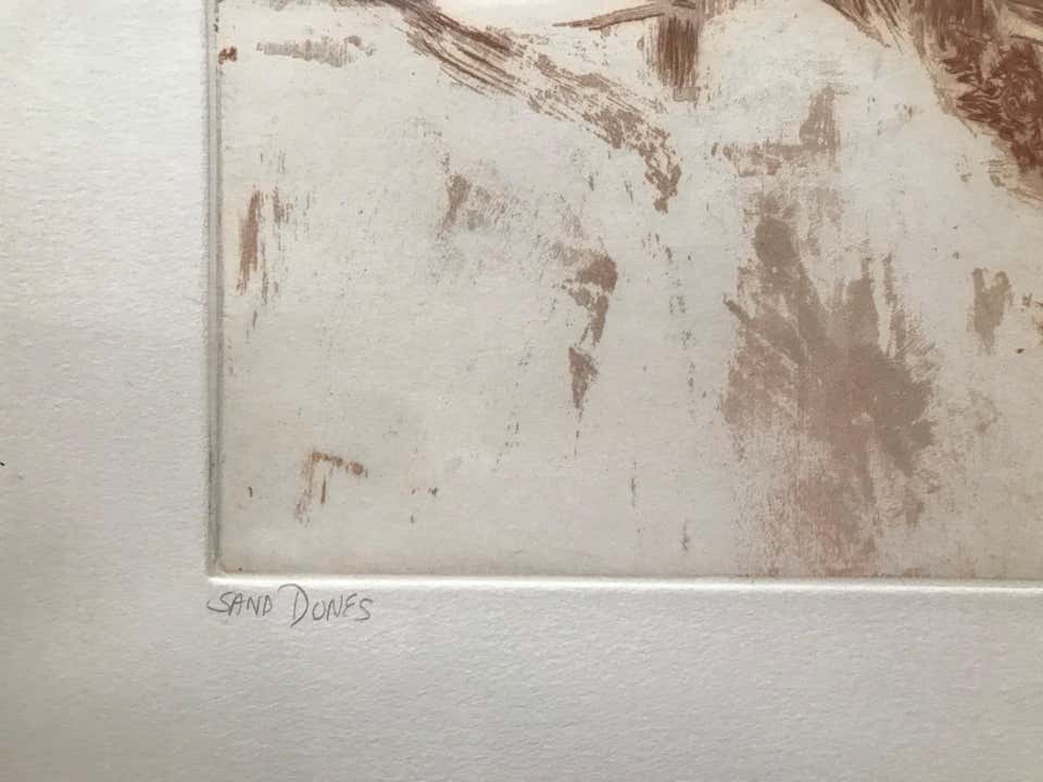 "Sand Dunes" Sepia Landscape Etching by Ruth Leaf