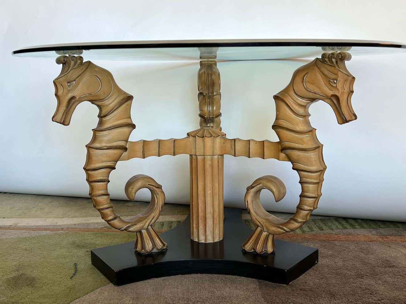 Seahorse Glass and Walnut Coffee Table, 1980s