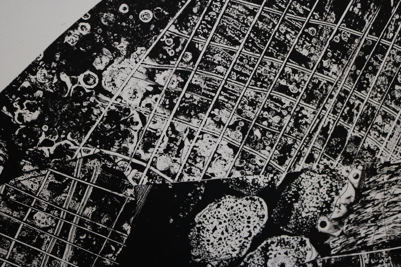 "JUPITER SIX" Graphic Black and White Lithograph by Louise Siekman