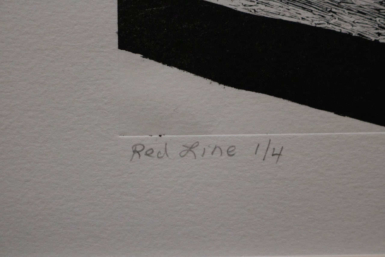 RED LINE Greyscale Litograph Signed Louise Siekman