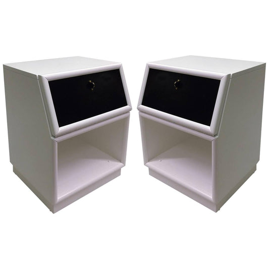 Two-Tone Black and White Nightstands by Henredon - A Pair