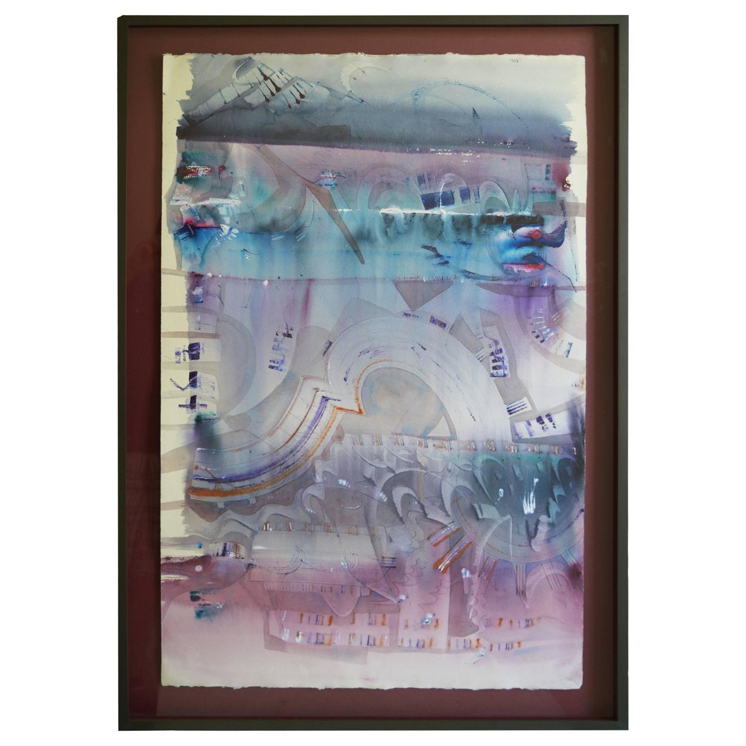 Rhythmic Abstract Blue and Purple Watercolor by Barry Bleach