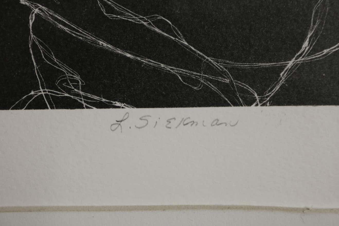 Graphic Abstract Black & White Lithograph Signed L. Siekman