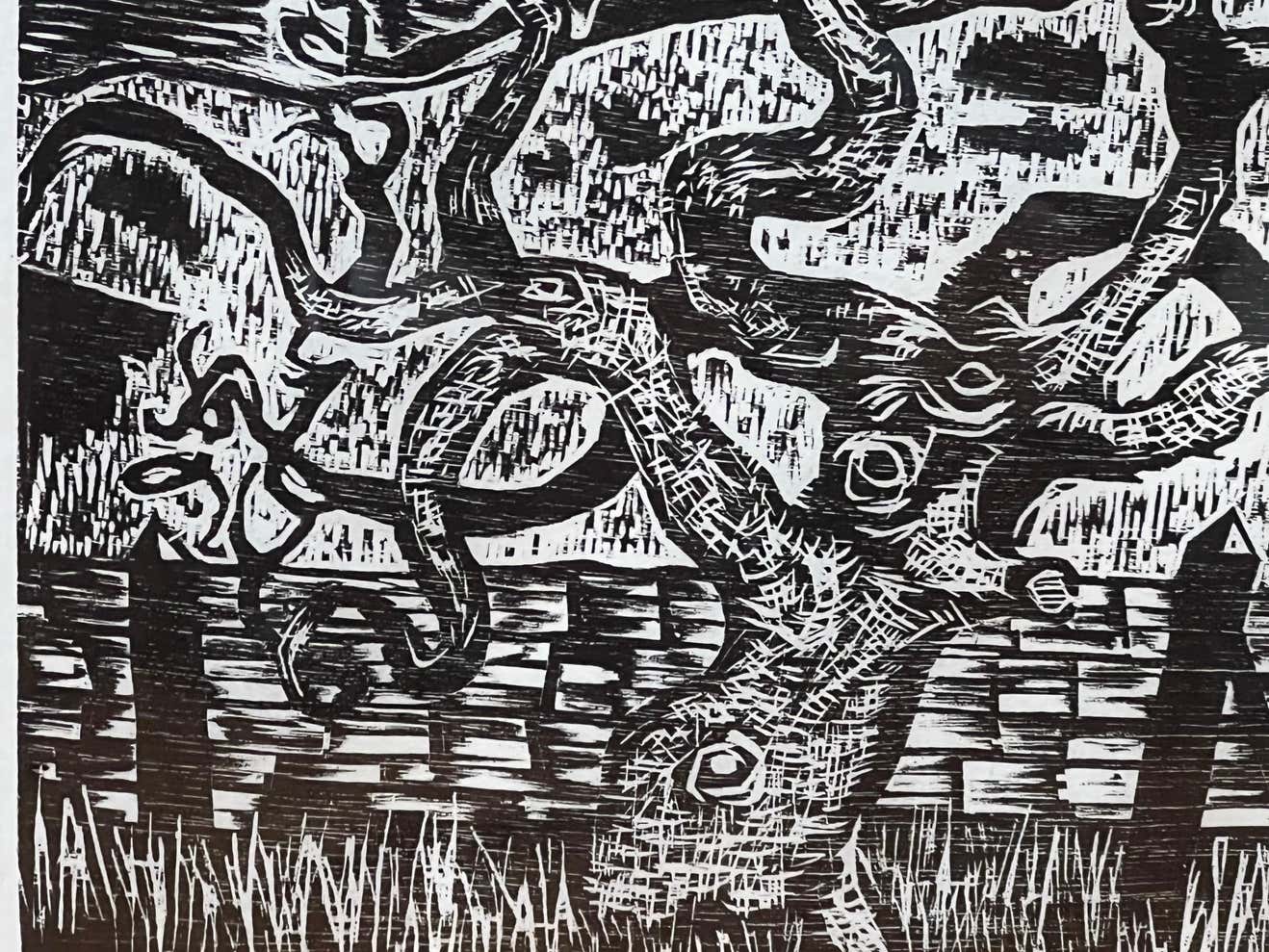 "Oak Tree Sonoma" Expressionist Black & White Wood Block by Byron Randall