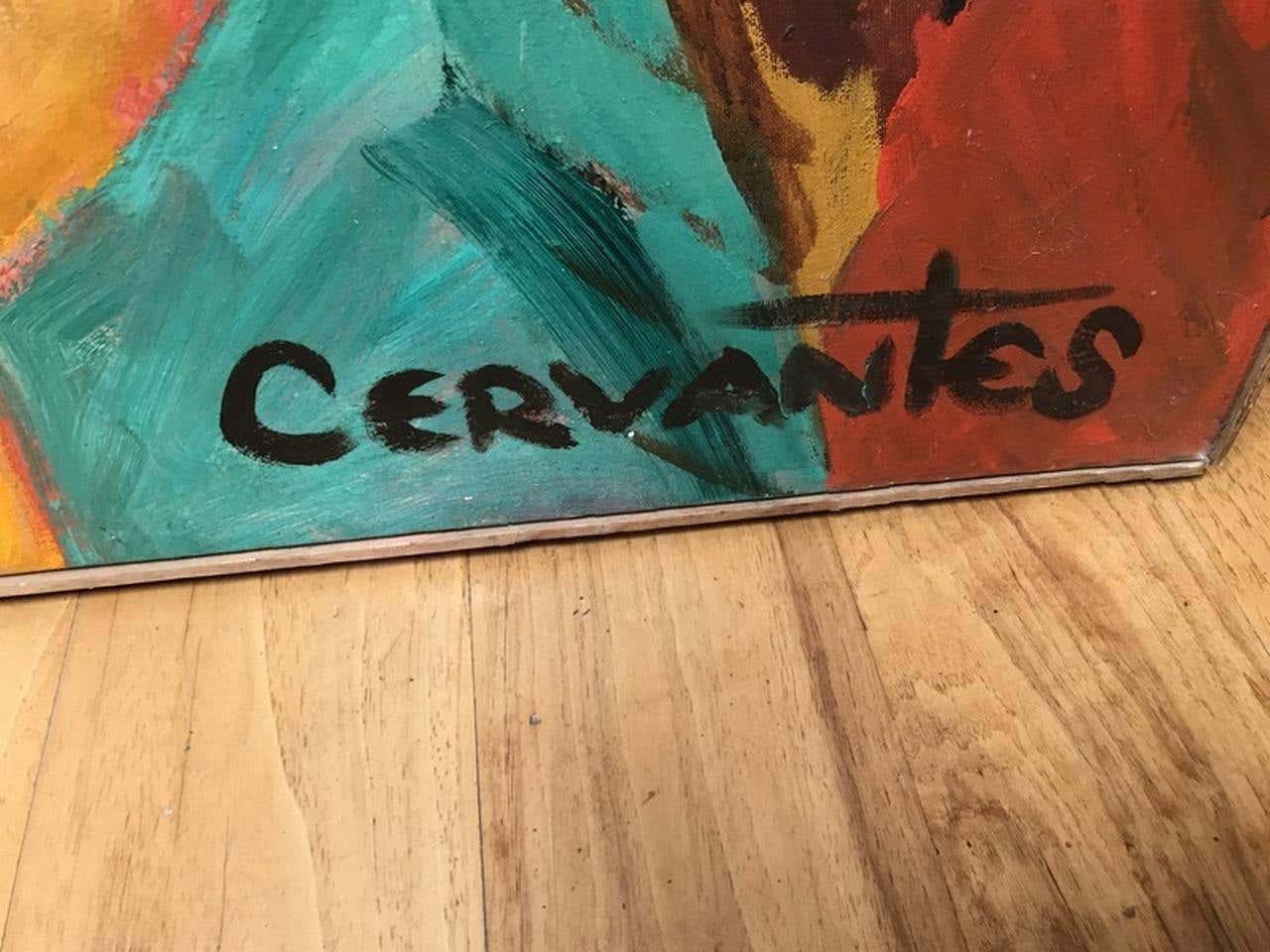 Portrait Oil Painting on Canvas Signed Cervantes