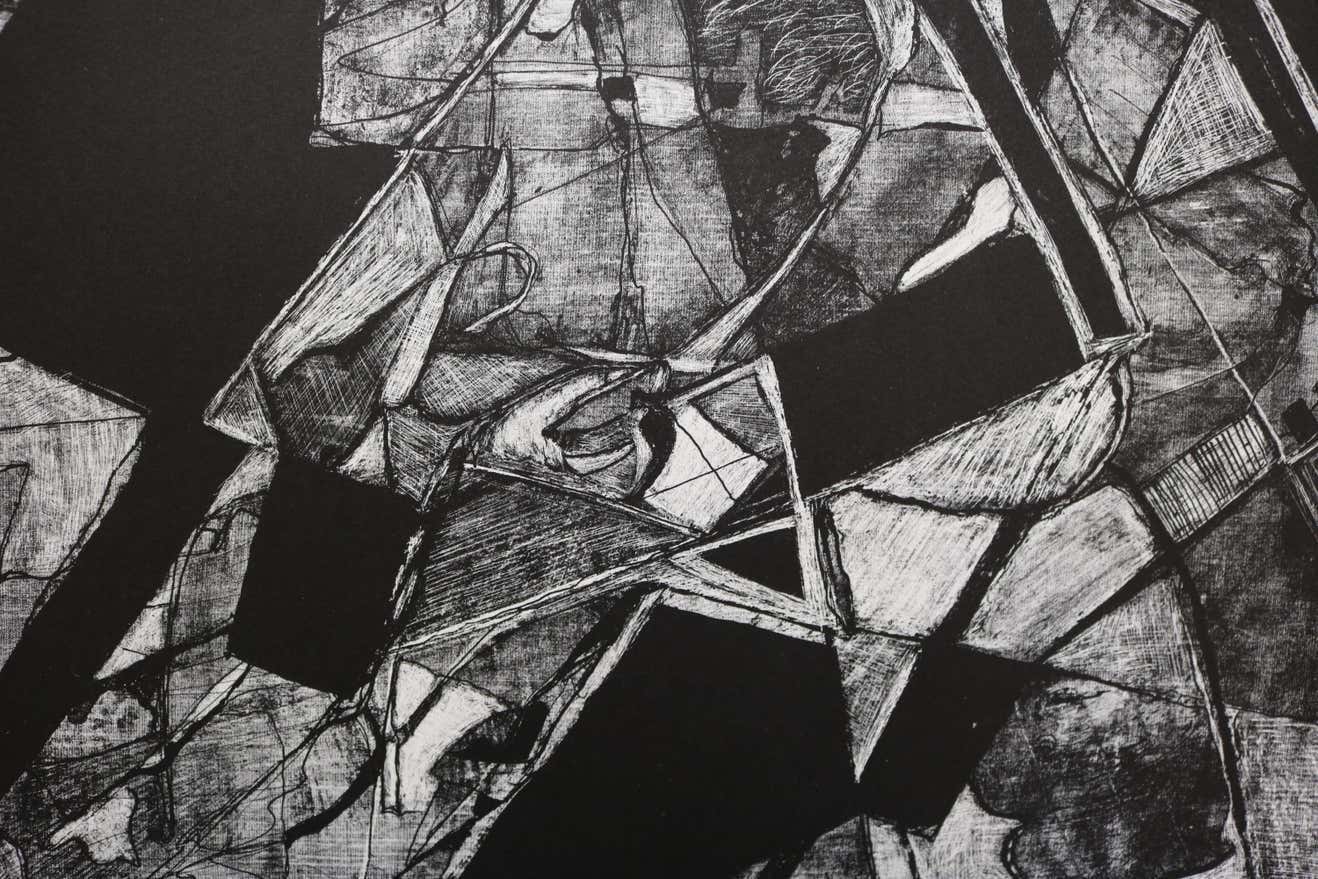 "Summer Series 2/6" Black and White Abstract Lithograph Signed L. Siekman