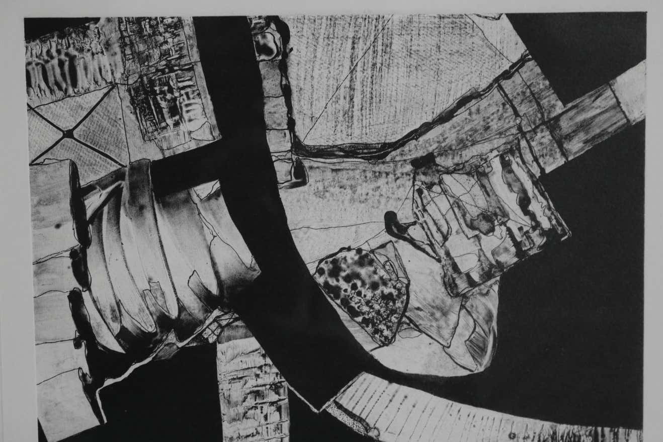 Graphic Abstract Black & White Lithograph Signed L. Siekman