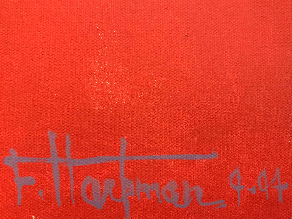 Hard Edge Abstract Multicolor Nonobjective Acrylic Painting signed F. Hartman