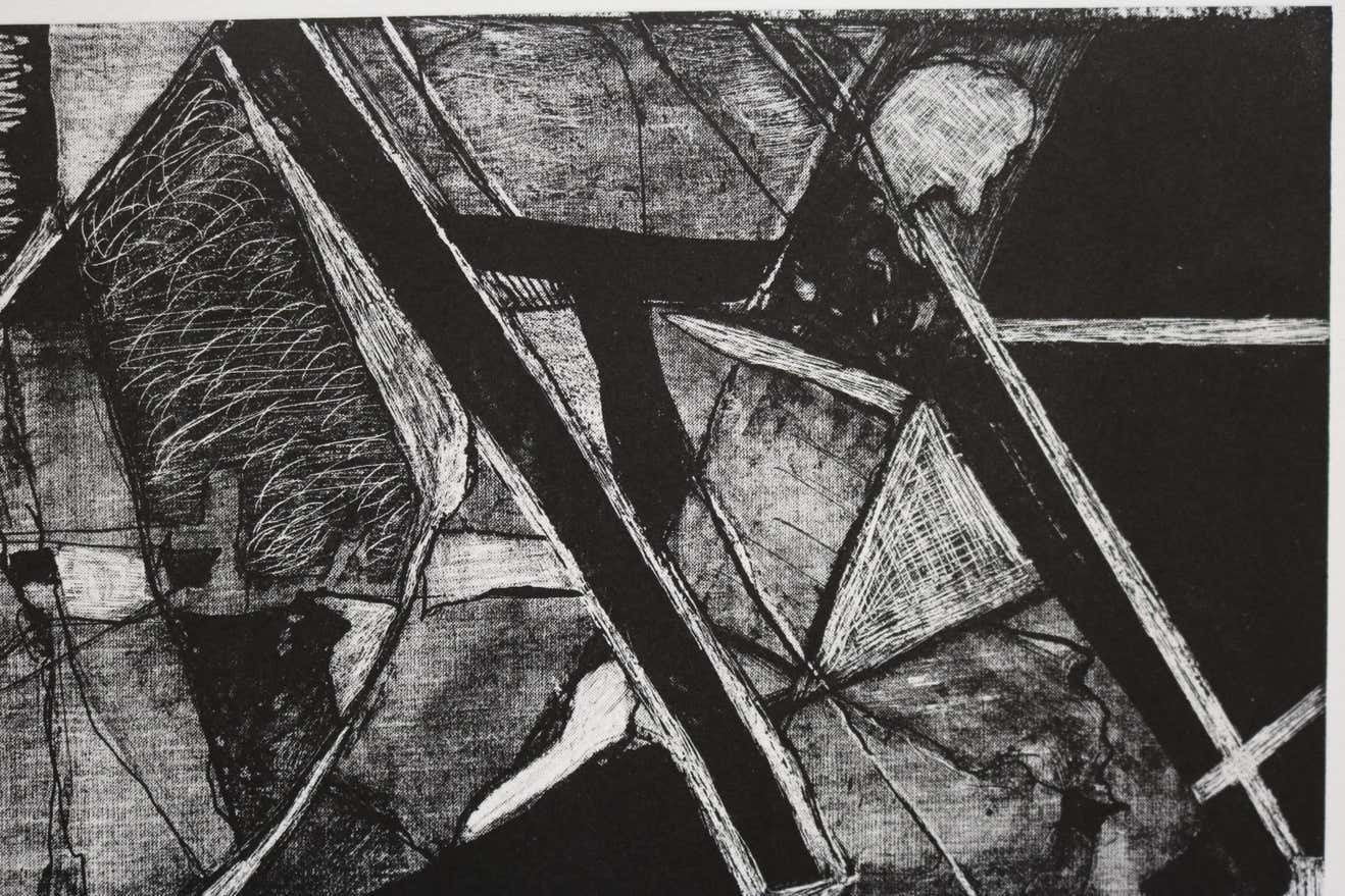 "Summer Series 2/6" Black and White Abstract Lithograph Signed L. Siekman
