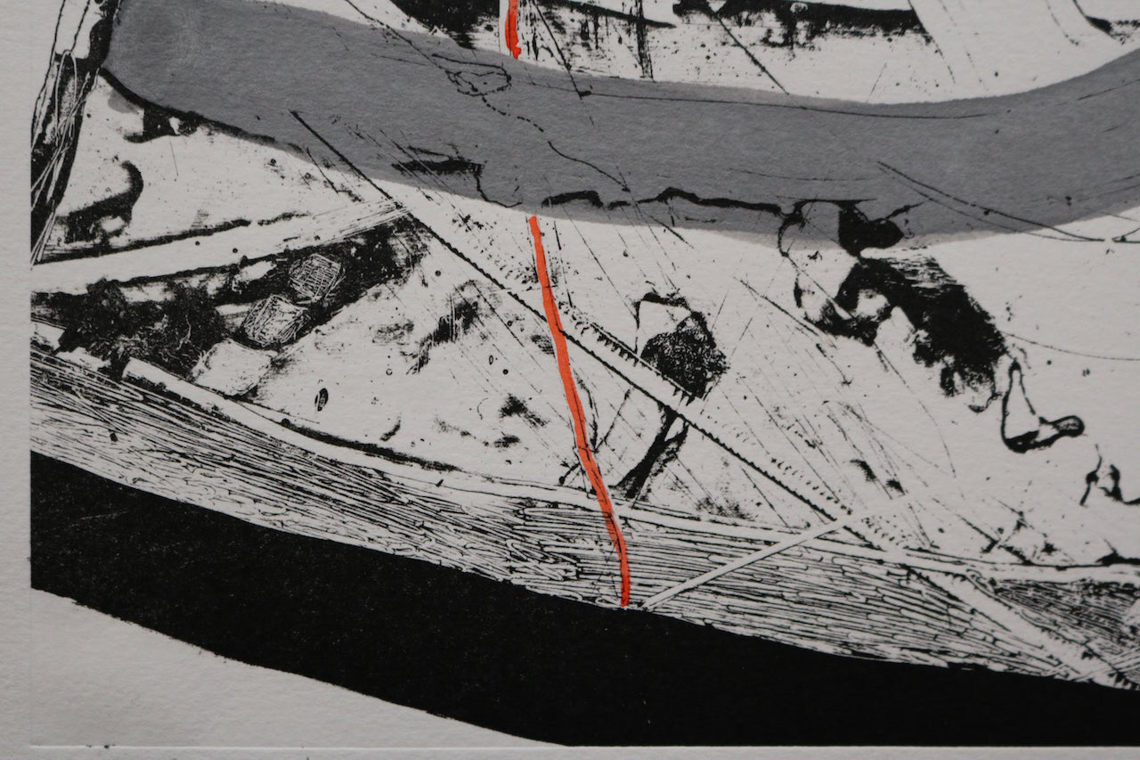 RED LINE Greyscale Litograph Signed Louise Siekman