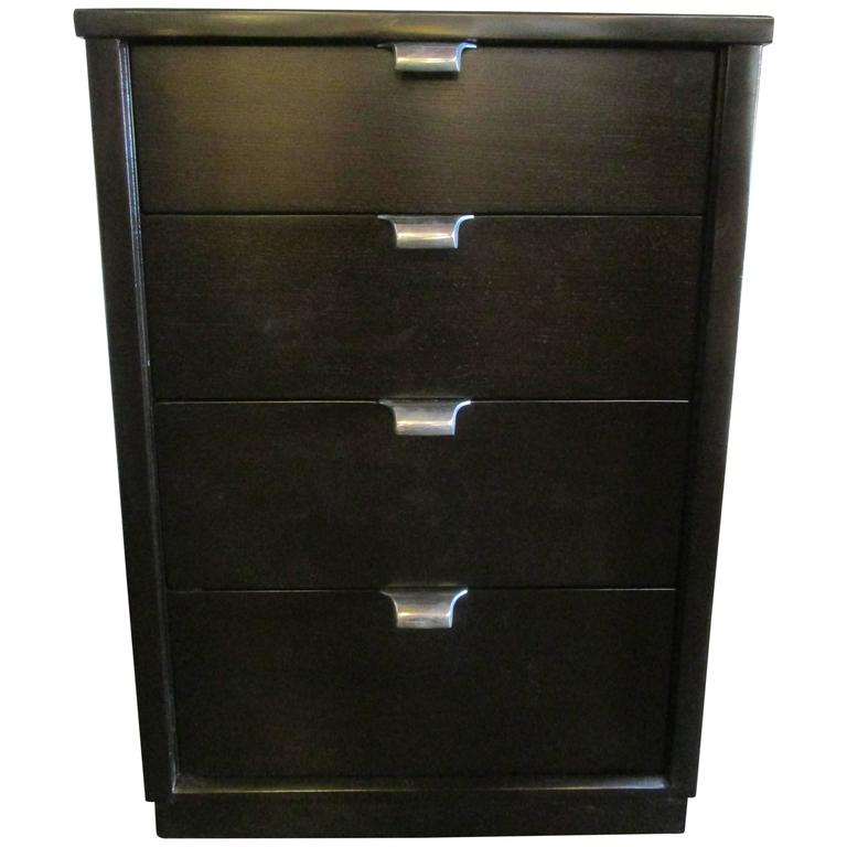 Black Stained Walnut Four-Drawer Nighstand by Drexel