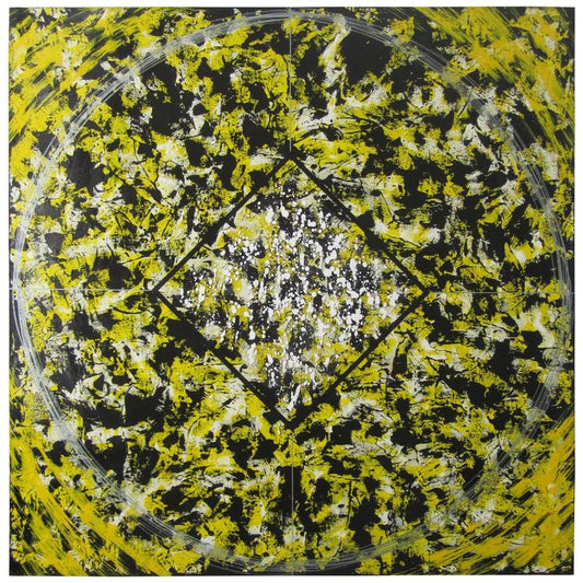 Geometric Acrylic Abstract Mandala Painting in Yellow by Gerald Campbell