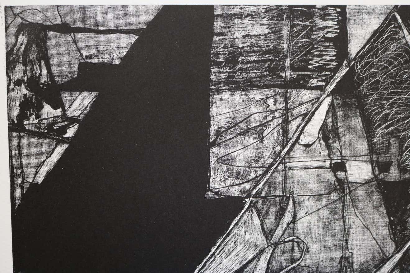 "Summer Series 2/6" Black and White Abstract Lithograph Signed L. Siekman